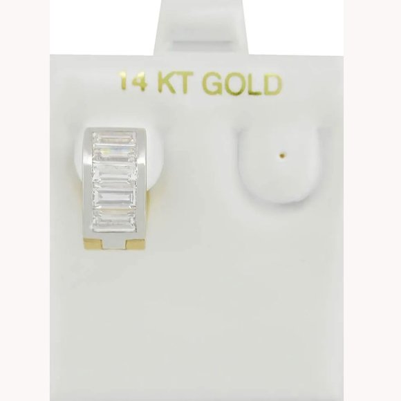 Created White Sapphires Single Huggie Earring 14K Two Tone Gold